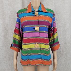 Norm Thompson Art to Wear Rustic Serape Striped  100% Cotton Jacket Size Medium